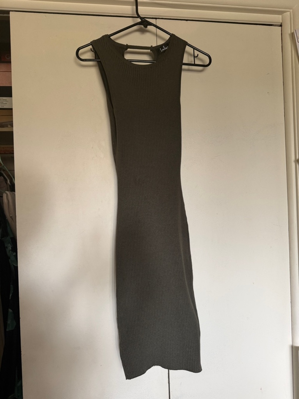 Lulu's Olive Green Ribbed Sleeveless Midi Dress